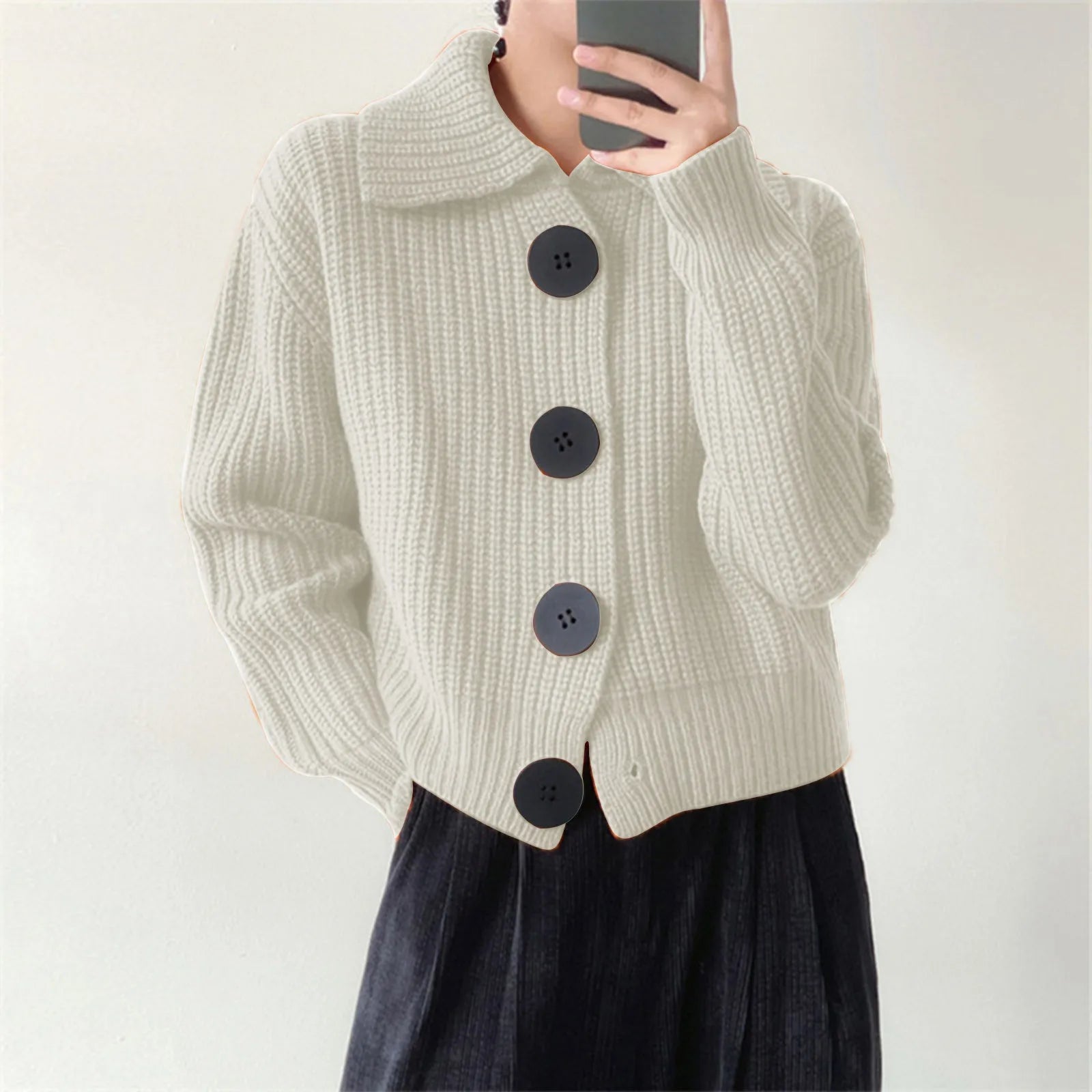 Amelia Cropped Cardigan Sweater | Ribbed Button Front Chunky Knit Sweater 3