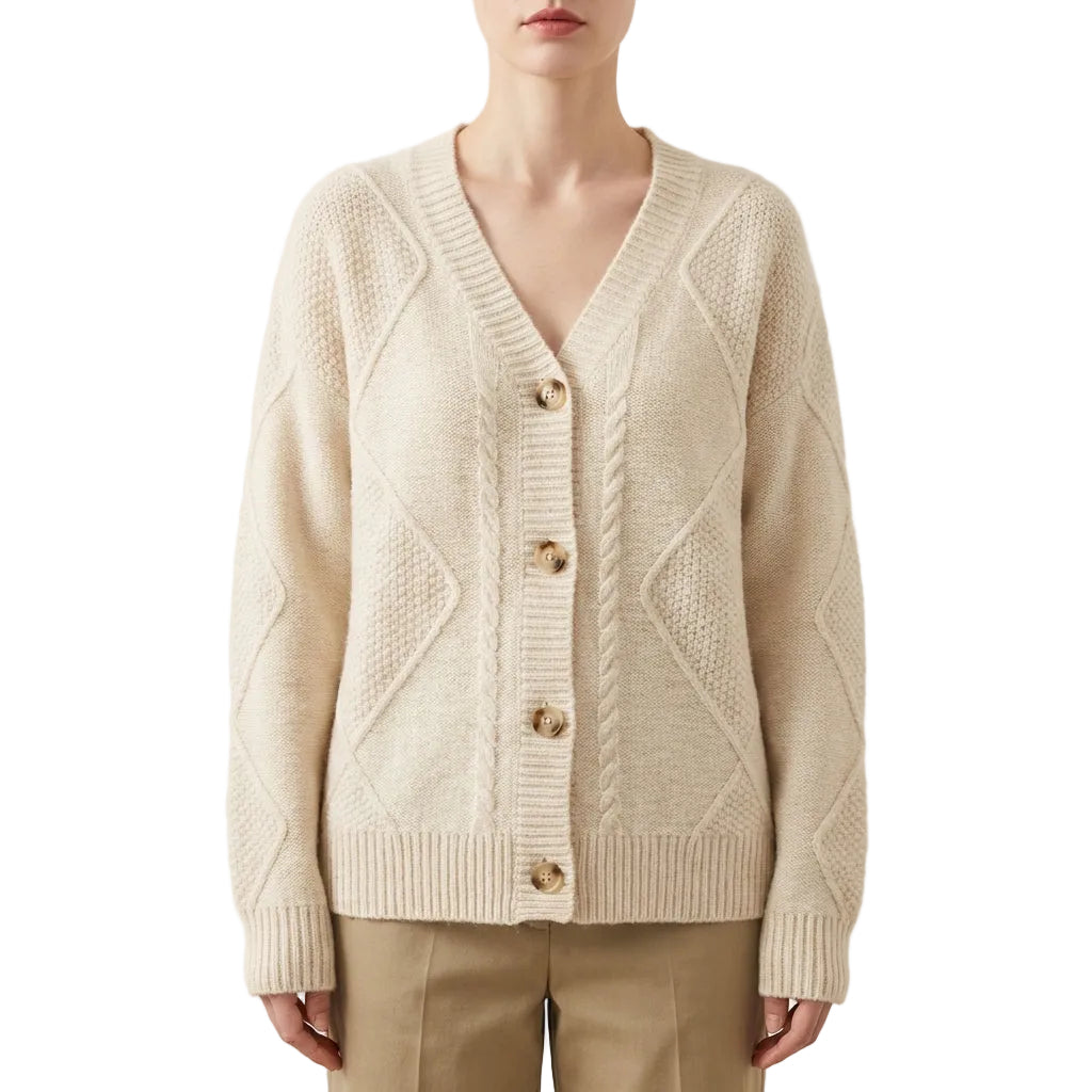 Women’s Cardigan Long Sleeves with Contrast Horn-Tone Buttons