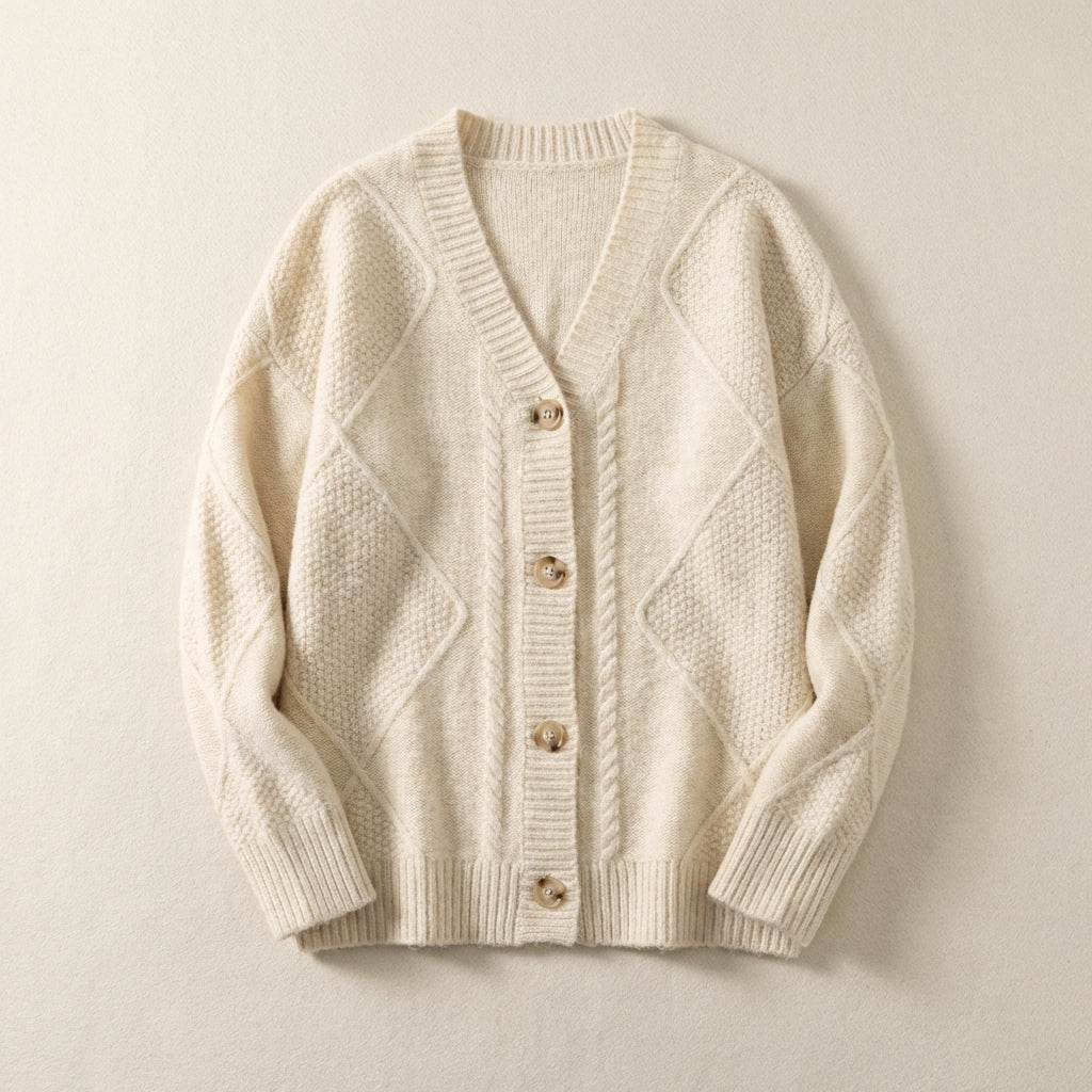 Women’s Cardigan Long Sleeves with Contrast Horn-Tone Buttons