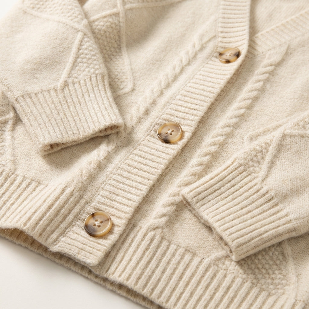 Women’s Cardigan Long Sleeves with Contrast Horn-Tone Buttons