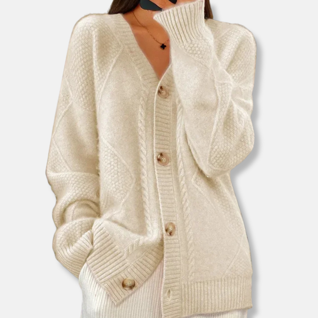 Freya Relaxed Fit Cardigan | Cable Knit Button Front Cardigan 0