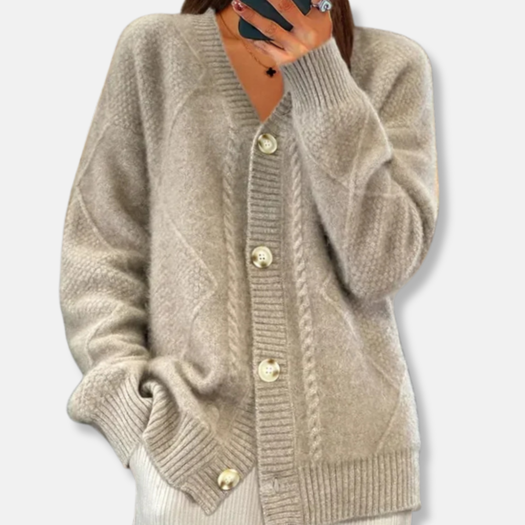 Freya Relaxed Fit Cardigan | Cable Knit Button Front Cardigan 1