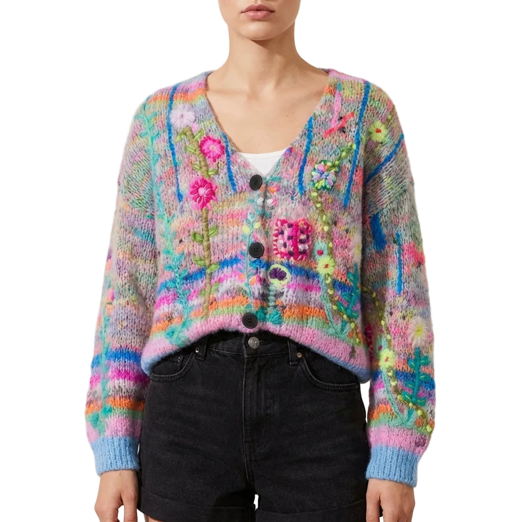 Women’s Cardigan Long Sleeves with Floral Embroidery Details