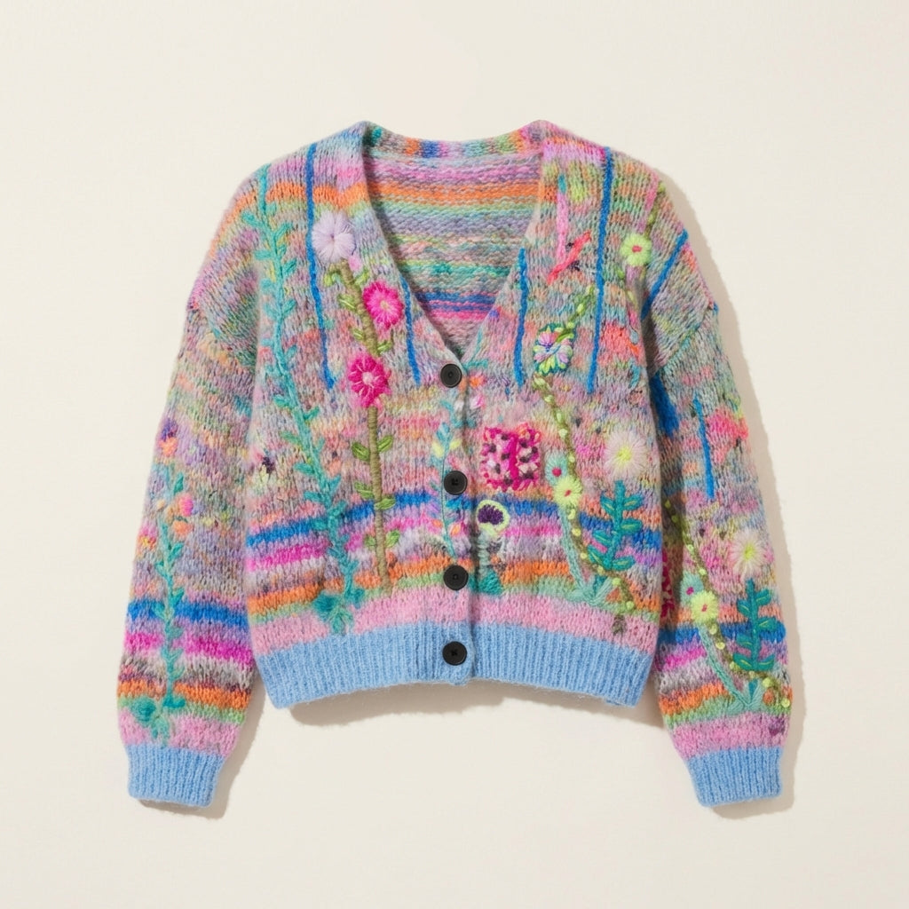 Women’s Cardigan Long Sleeves with Floral Embroidery Details