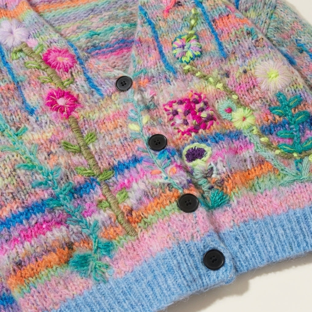 Women’s Cardigan Long Sleeves with Floral Embroidery Details