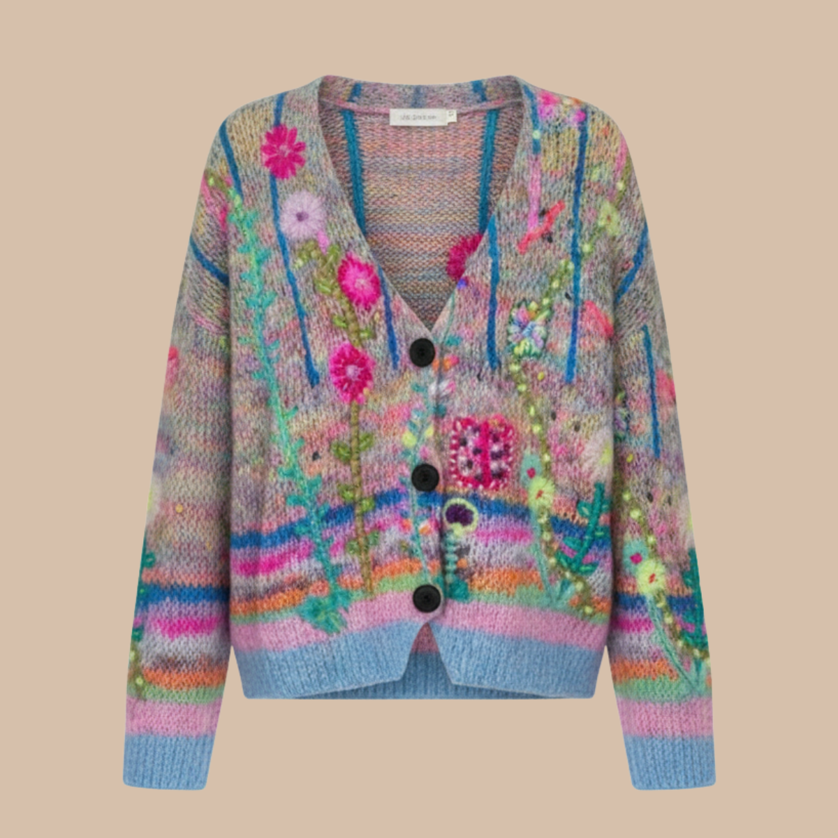 Women’s Knit Cardigan with Button Front and Patterned Design 1