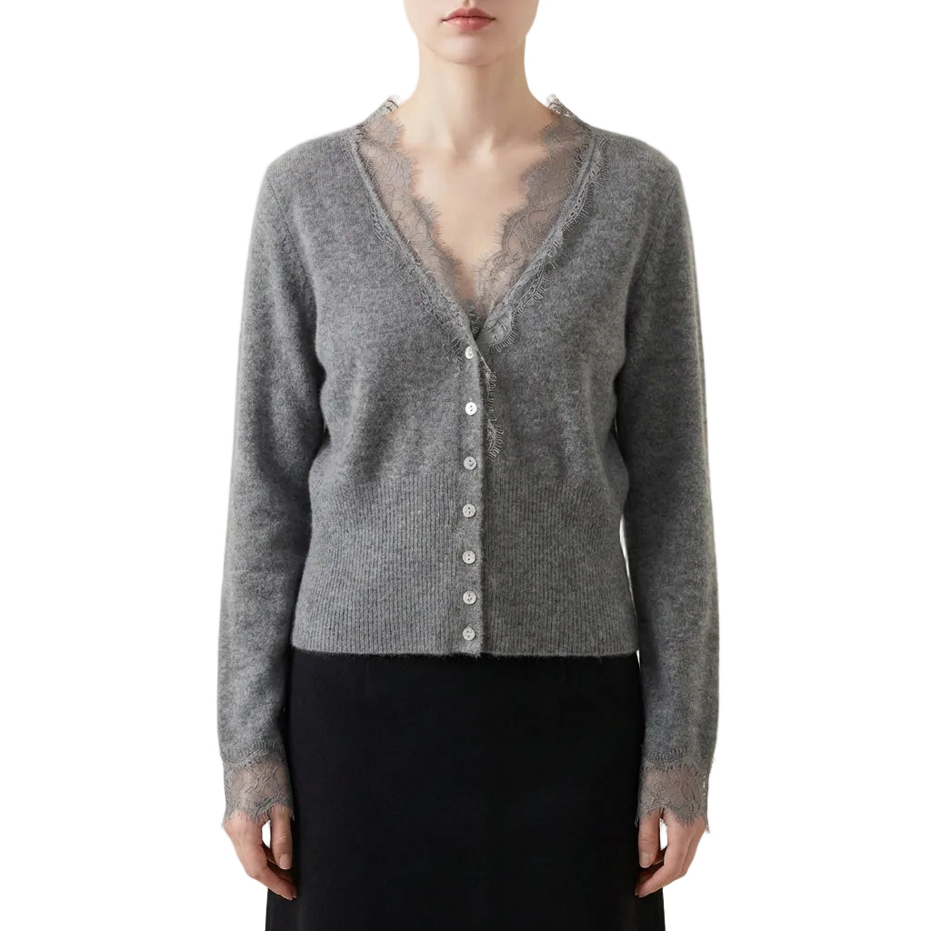 Women’s Cardigan Long Sleeves with Sheer Lace Edge Detail