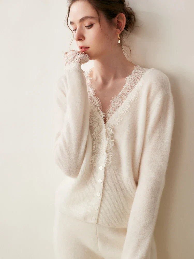 Rosie Fitted Cardigan | Lace Trim Button Front Cardigan 7