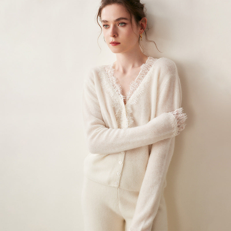 Rosie Fitted Cardigan | Lace Trim Button Front Cardigan 8