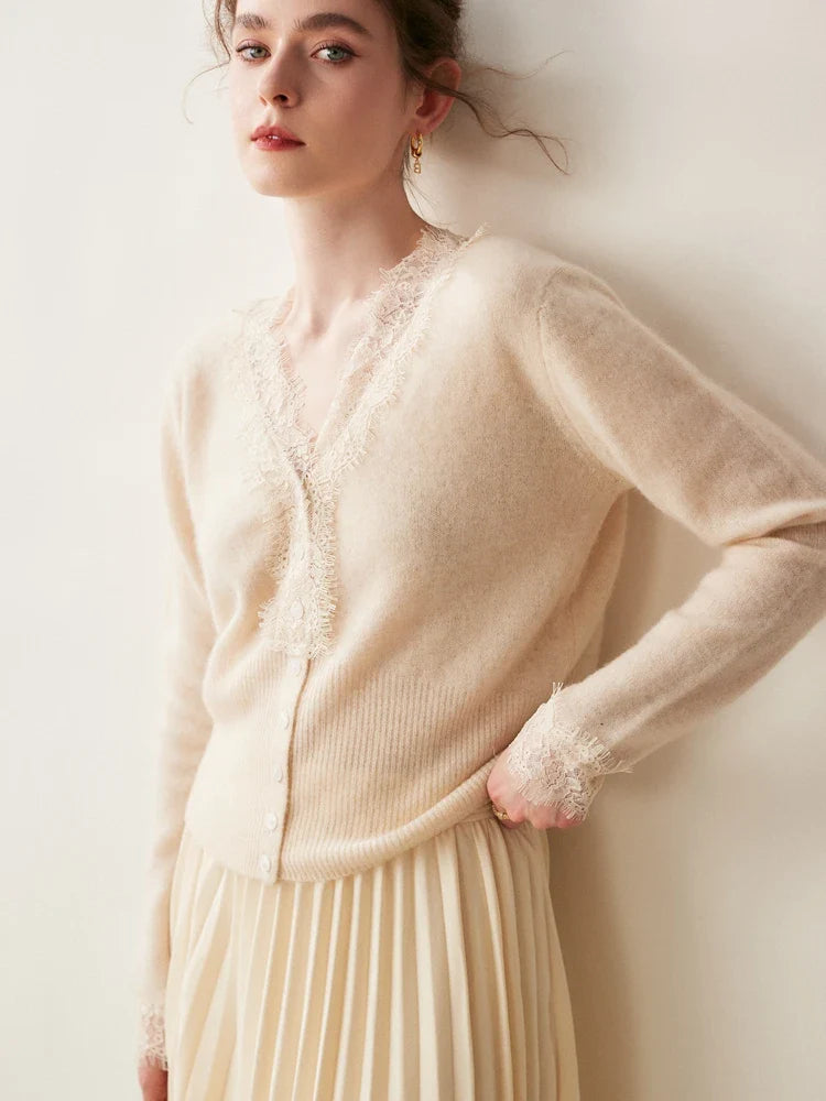 Rosie Fitted Cardigan | Lace Trim Button Front Cardigan 9
