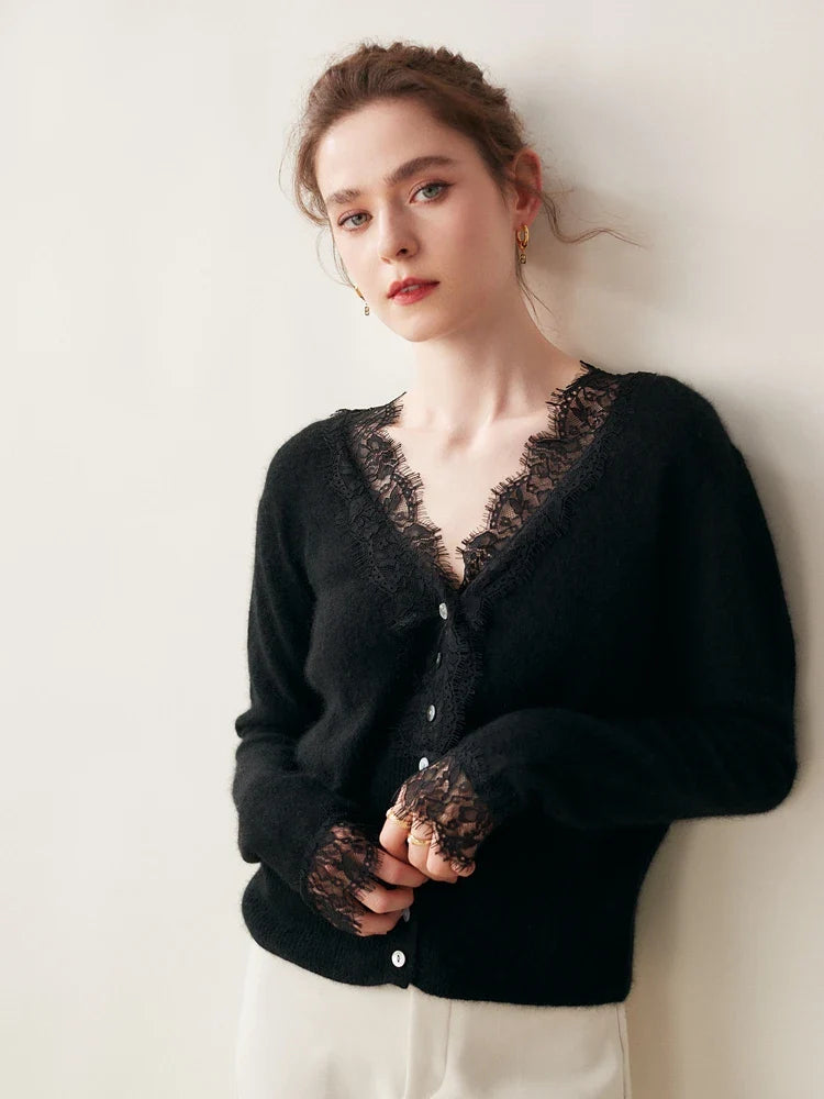 Rosie Fitted Cardigan | Lace Trim Button Front Cardigan 10