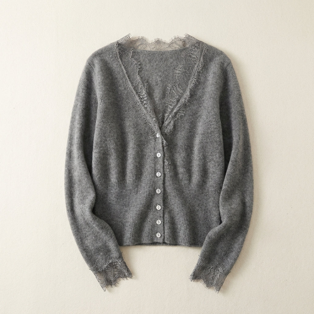 Women’s Cardigan Long Sleeves with Sheer Lace Edge Detail