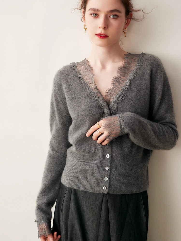 Rosie Fitted Cardigan | Lace Trim Button Front Cardigan 0