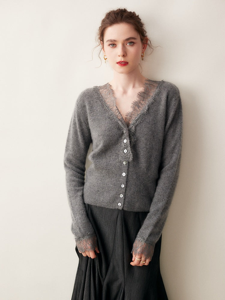 Rosie Fitted Cardigan | Lace Trim Button Front Cardigan 1
