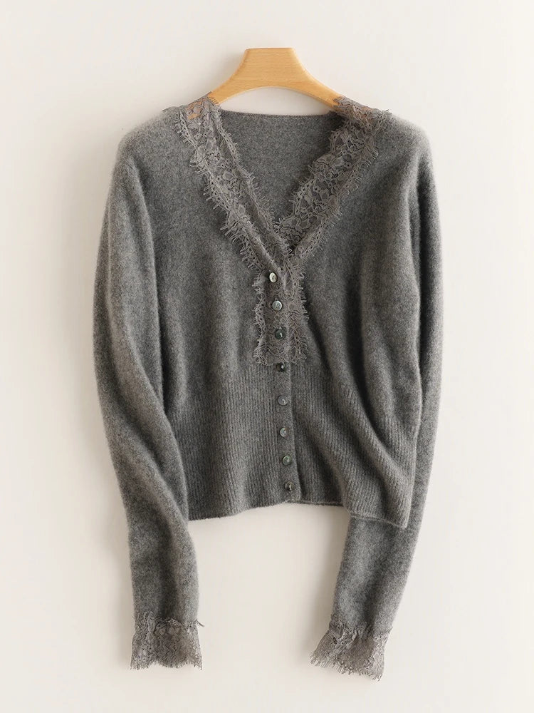 Rosie Fitted Cardigan | Lace Trim Button Front Cardigan 5
