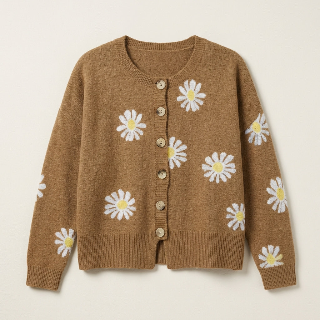 Women’s Cardigan Long Sleeves with Single-Breasted Button Placket
