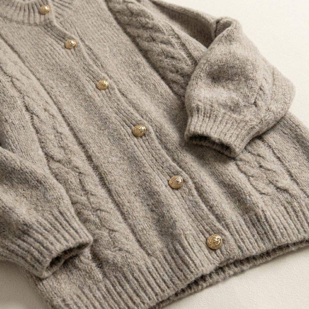 Women’s Cardigan Mock Neckline and Braided Cable Stitch Details