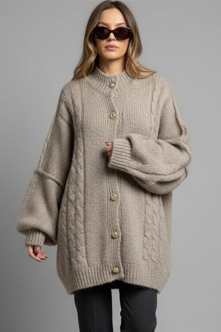 Women’s Knitted Cardigan with Button Fastening and Ribbed Edges 0