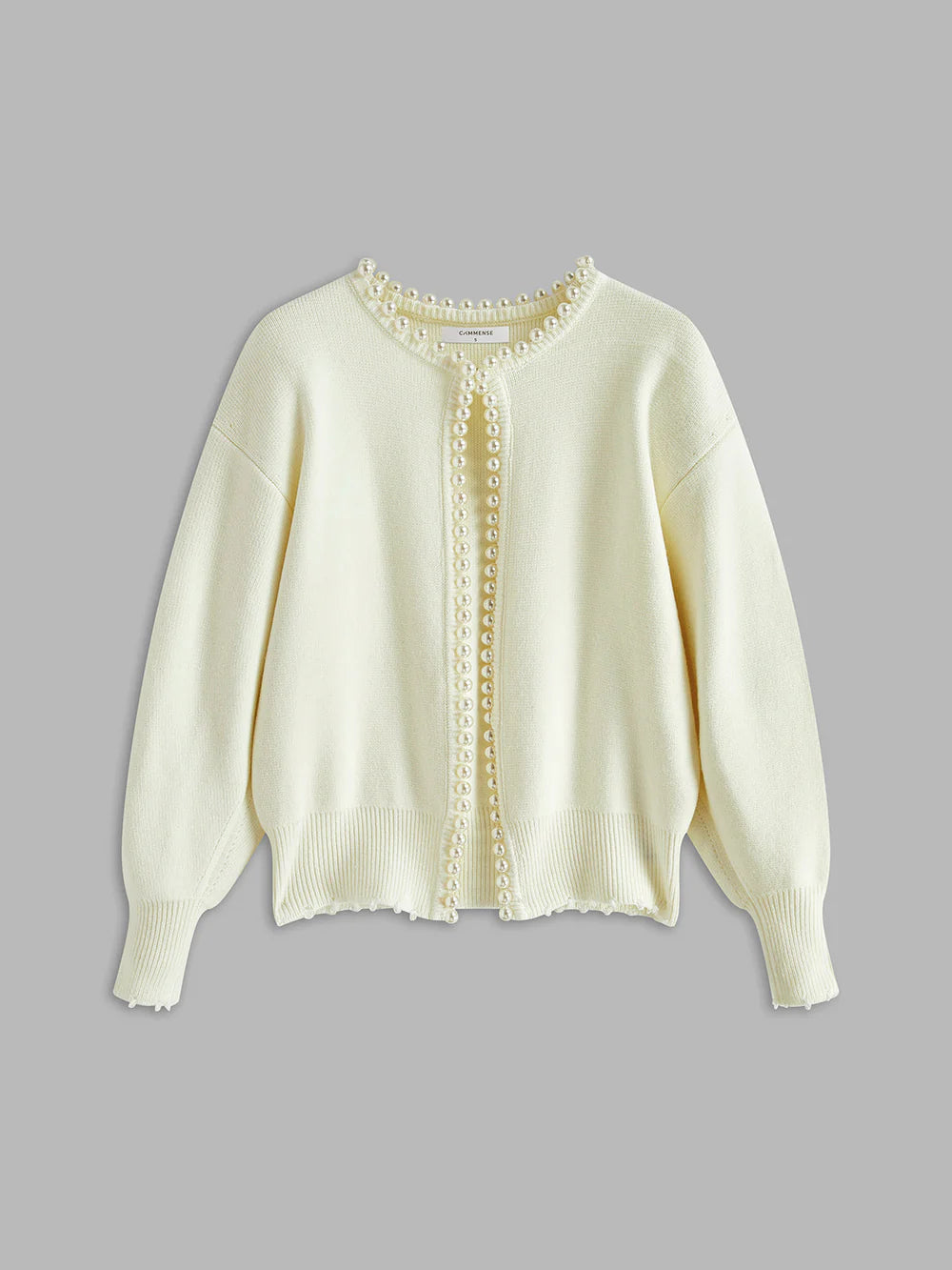 Women’s Cardigan - Open Front - Long Sleeve - Pearl Trim Detail - Distressed Hem 4