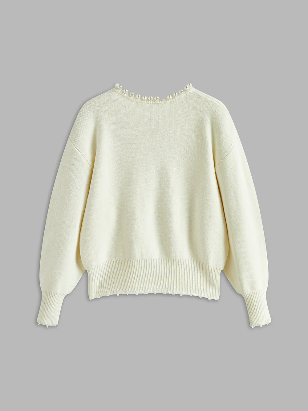 Women’s Cardigan - Open Front - Long Sleeve - Pearl Trim Detail - Distressed Hem 5