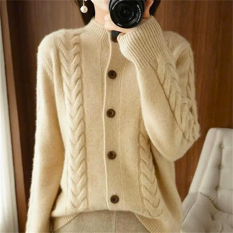 Maeve Classic Knit Cardigan | Textured Cable Knit Button 2