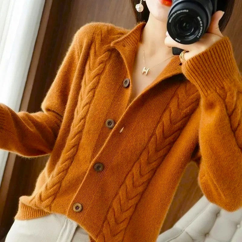 Maeve Classic Knit Cardigan | Textured Cable Knit Button 0