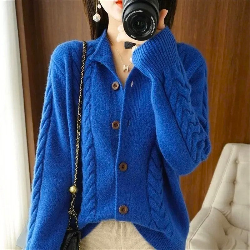 Maeve Classic Knit Cardigan | Textured Cable Knit Button 1