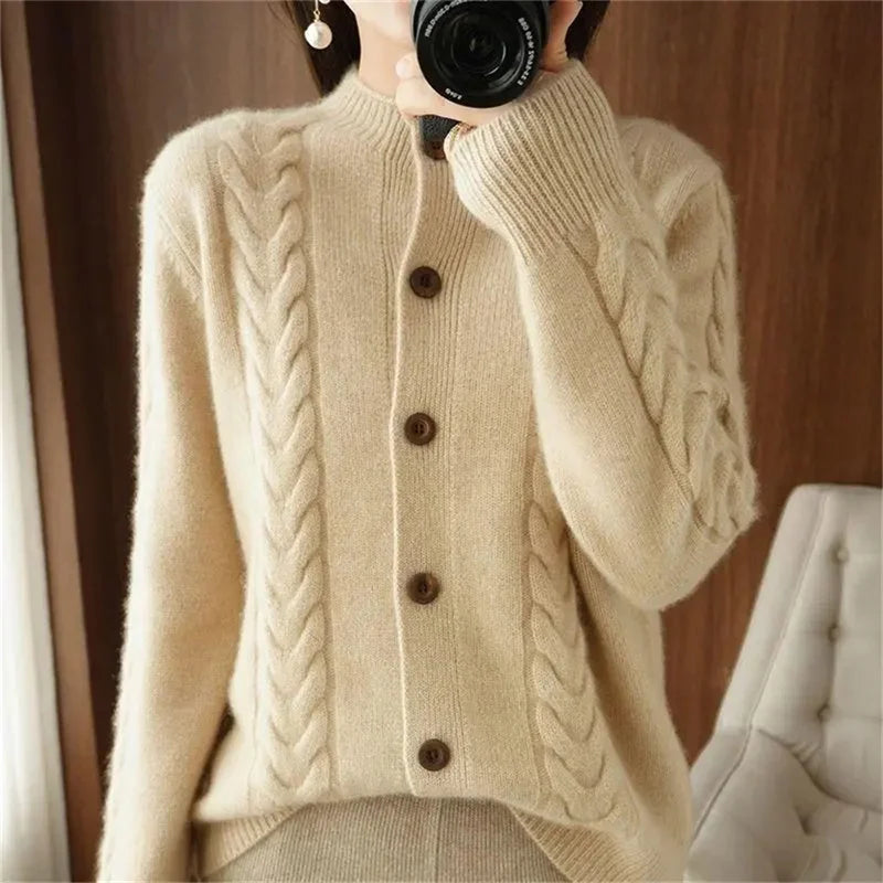 Maeve Classic Knit Cardigan | Textured Cable Knit Button 3