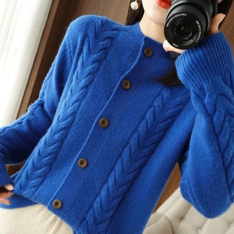Maeve Classic Knit Cardigan | Textured Cable Knit Button 4