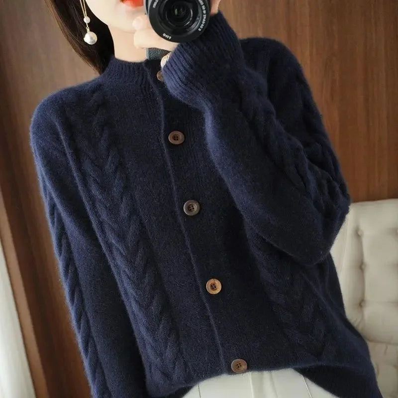 Maeve Classic Knit Cardigan | Textured Cable Knit Button 5