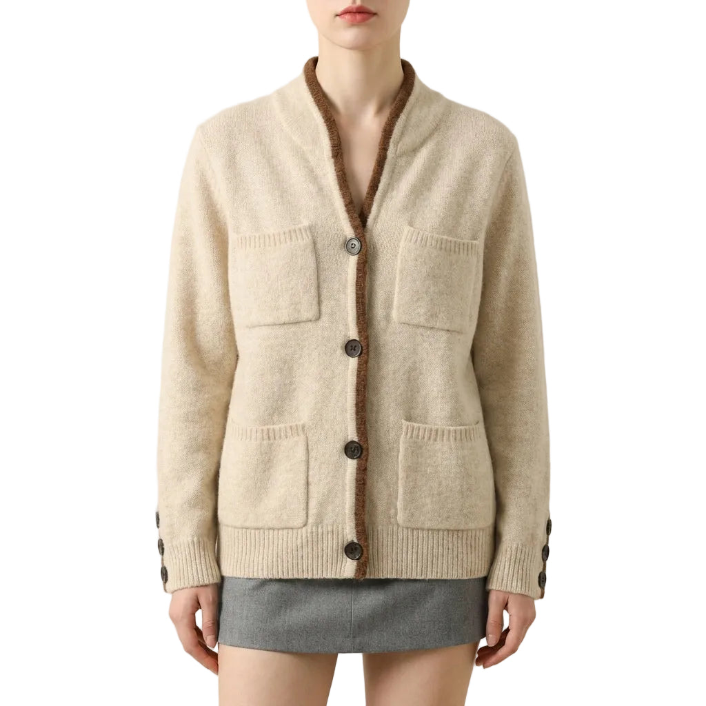 Women’s Cardigan V-Neckline and Contrast Bound Trim Detail