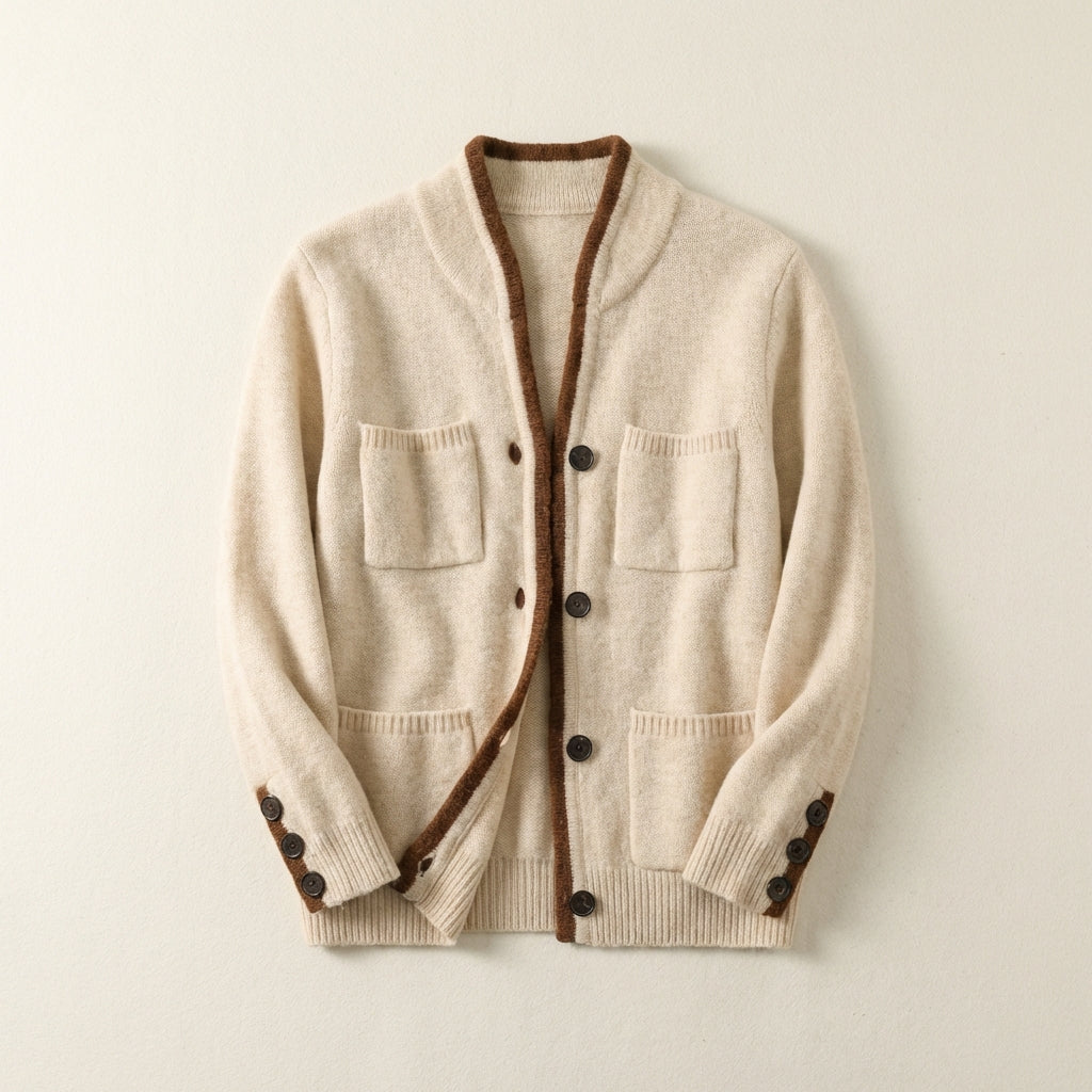 Women’s Cardigan V-Neckline and Contrast Bound Trim Detail