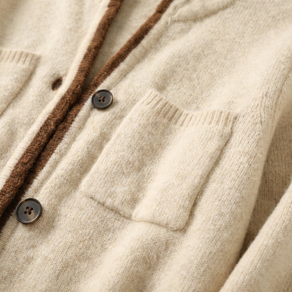 Women’s Cardigan V-Neckline and Contrast Bound Trim Detail