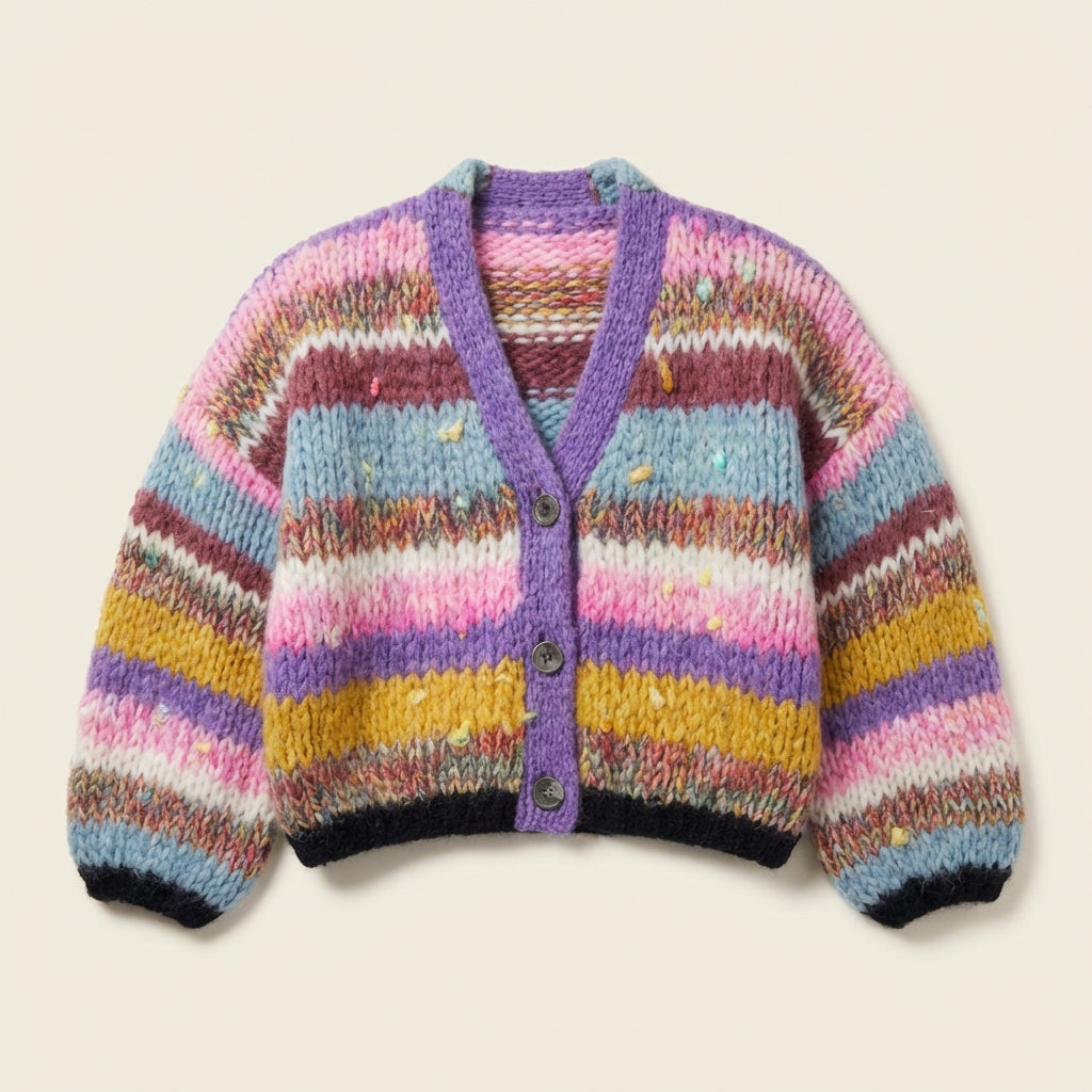Women’s Cardigan V-Neckline and Multi-Colored Striped Pattern
