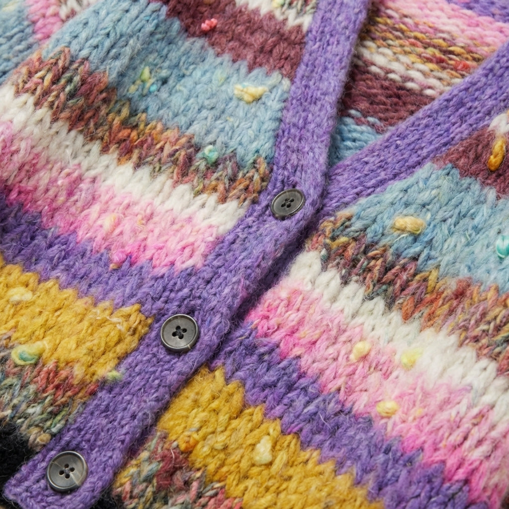 Women’s Cardigan V-Neckline and Multi-Colored Striped Pattern