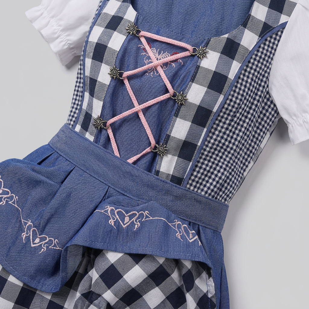 Women's Checked Pattern Dirndl Dress with Apron
