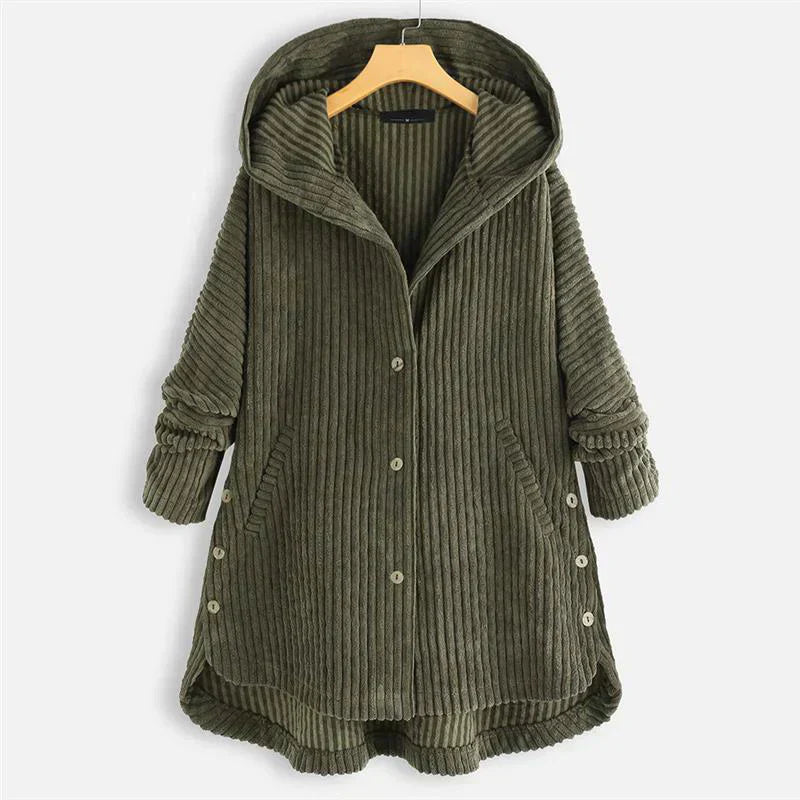 Women’s Coat Attached Hood Button Closure