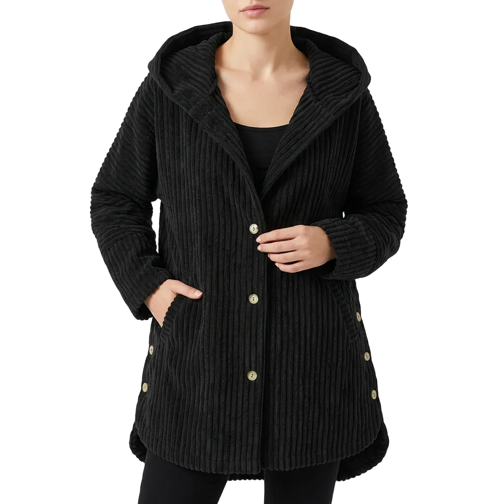 Women’s Coat Attached Hood Button Closure