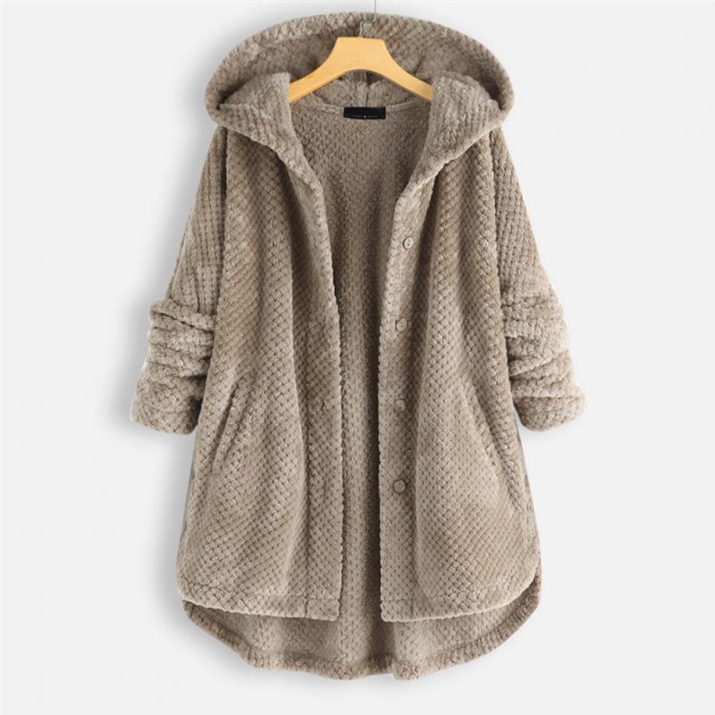 Women’s Coat Attached Hood Button Closure