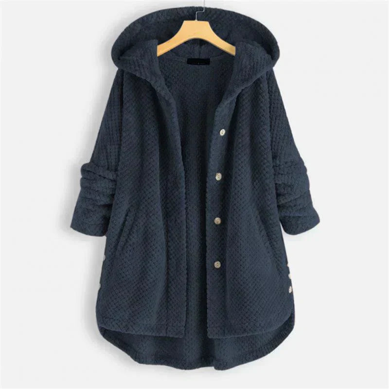 Women’s Coat Attached Hood Button Closure