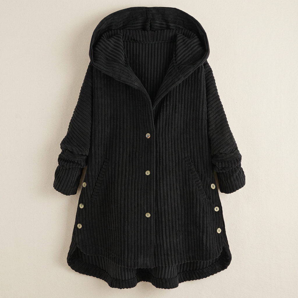 Women’s Coat Attached Hood Button Closure