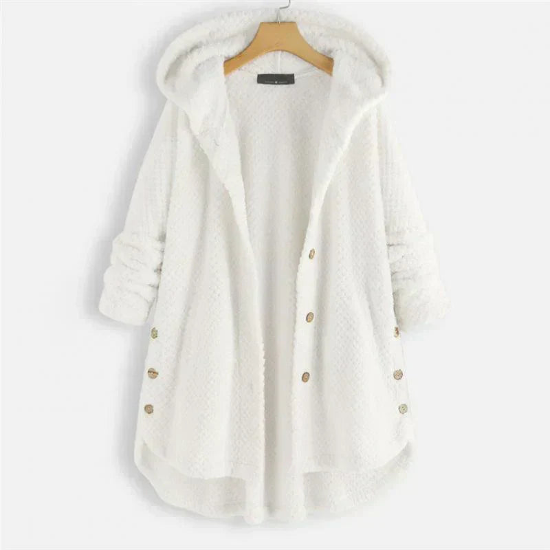 Women’s Coat Attached Hood Button Closure