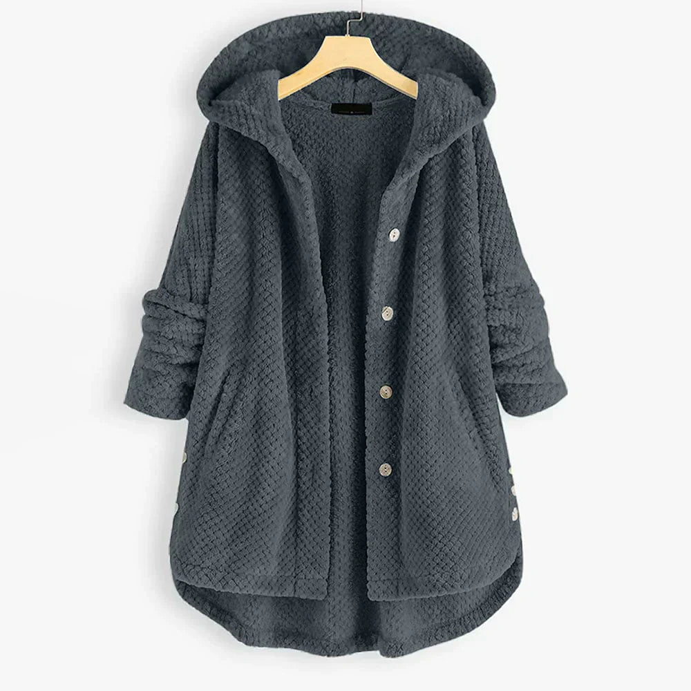 Women’s Coat Attached Hood Button Closure
