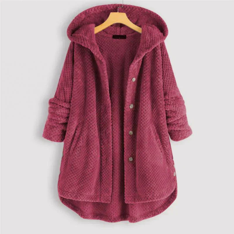 Women’s Coat Attached Hood Button Closure