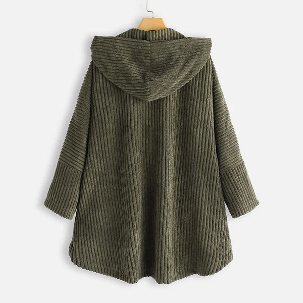 Women’s Coat Attached Hood Button Closure