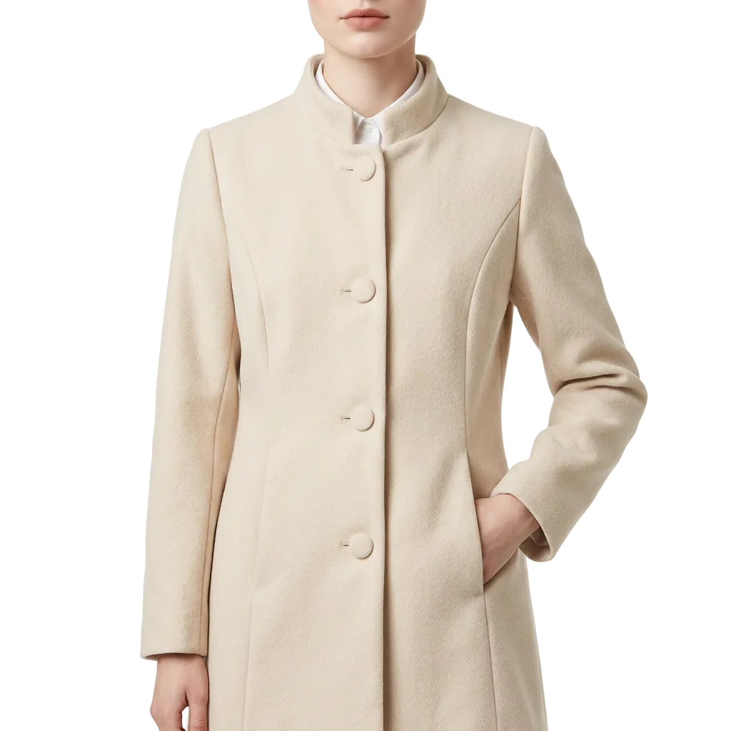 Women’s Coat Stand Collar Button Closure
