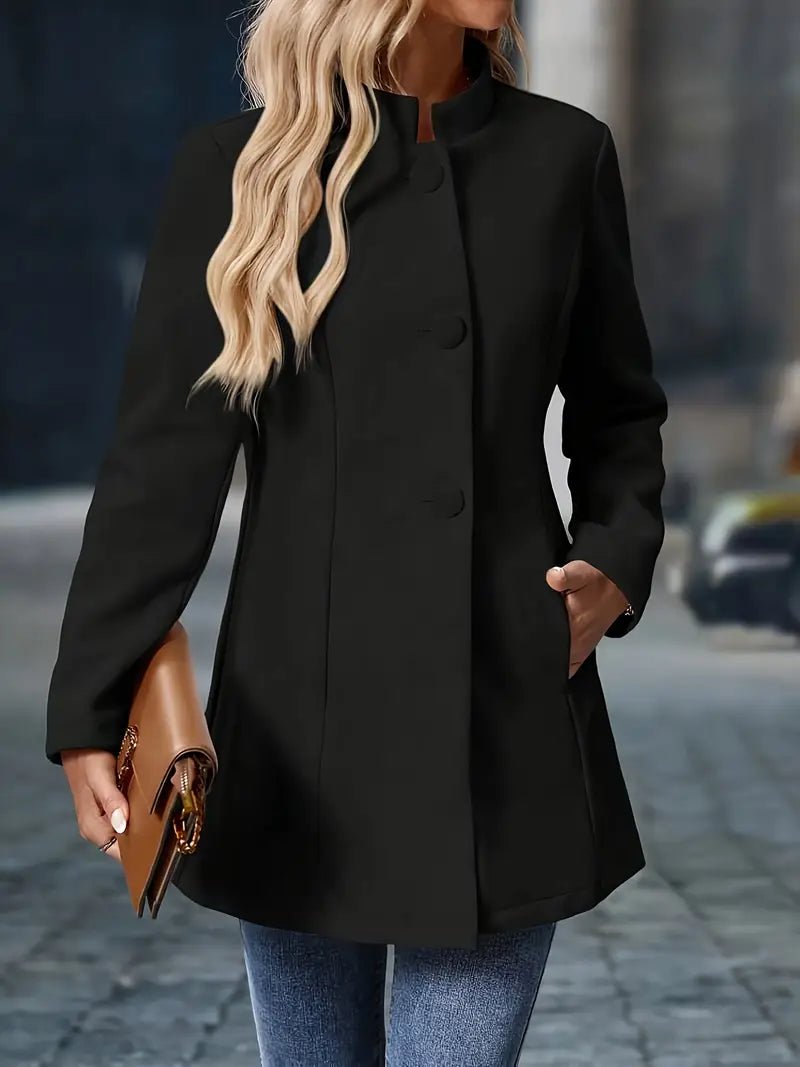 Women’s Coat Stand Collar Button Closure