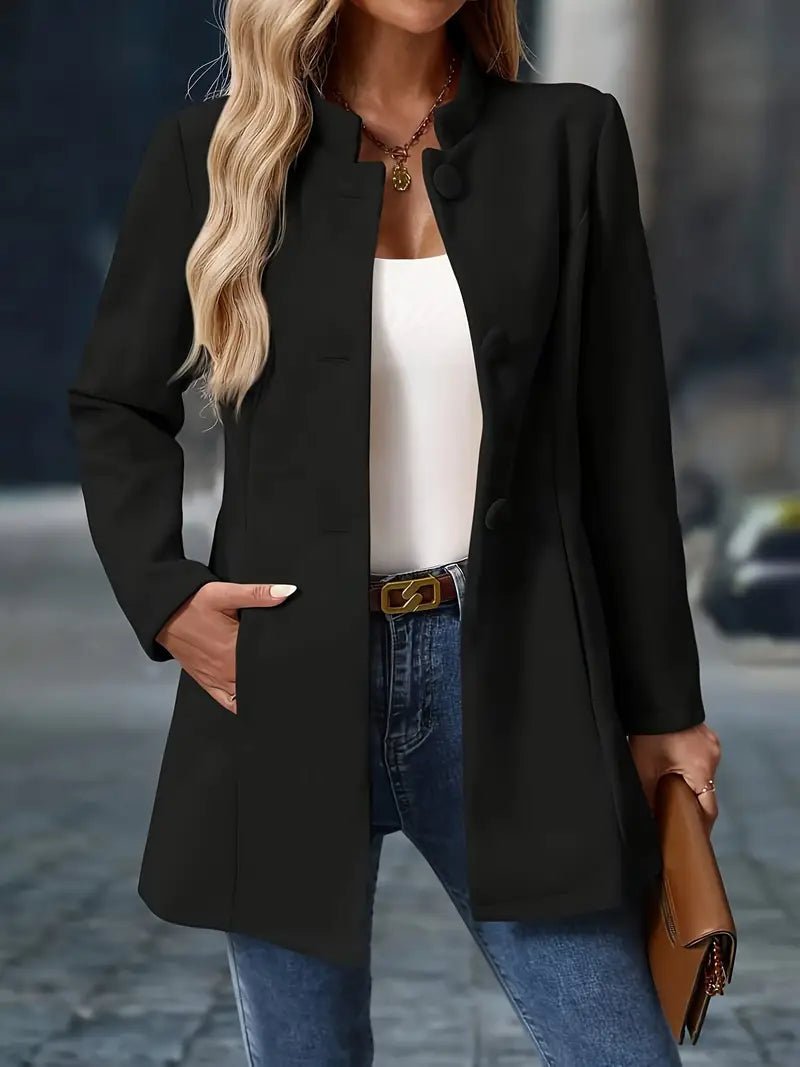 Women’s Coat Stand Collar Button Closure