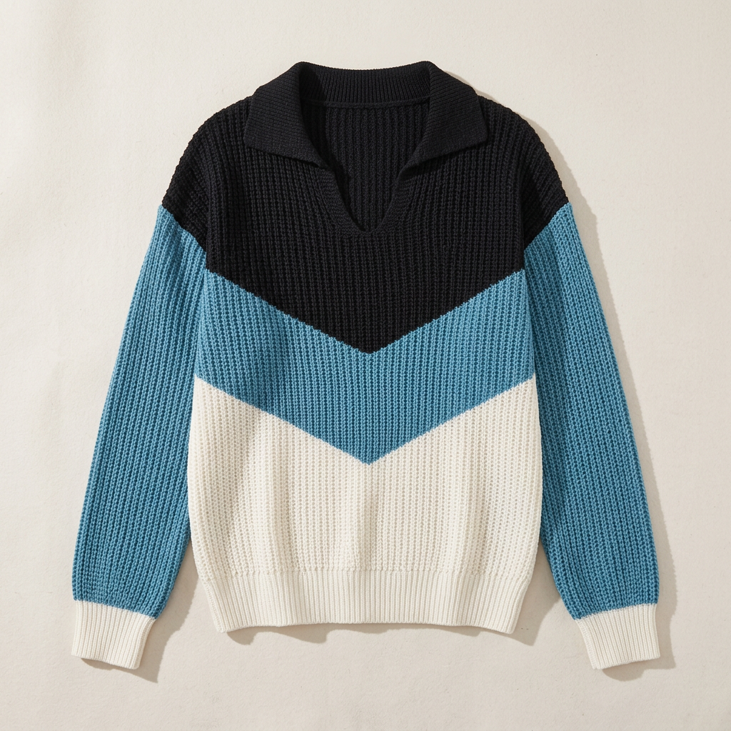 Women’s Colorblock Sweater V Neck Collar