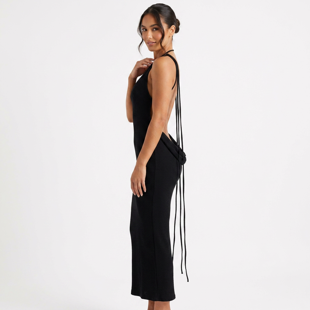 Women's Cowl Neck Maxi Dress Tie Shoulder Spaghetti Straps Open Back